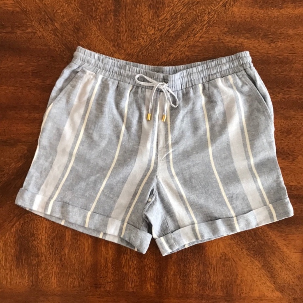 Ellen Tracy Blue White Linen Shorts M